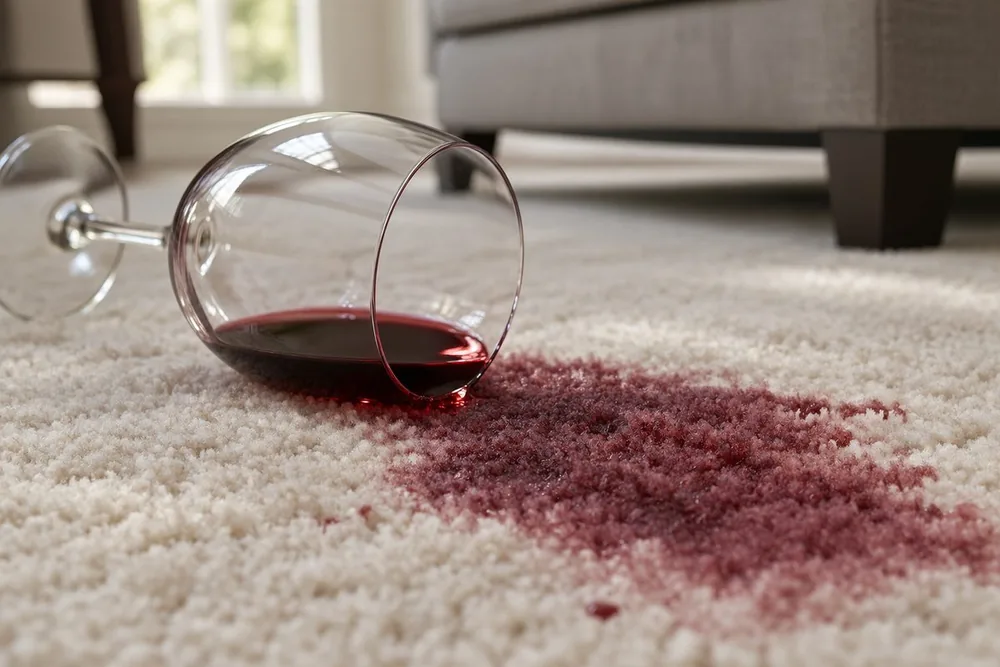 A spill soaking into pale cream carpet